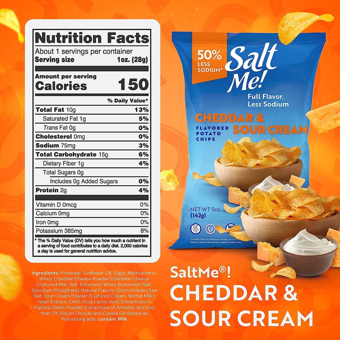 SaltMe! Cheddar & Sour Cream Potato Chips 5oz Bag - 6ct