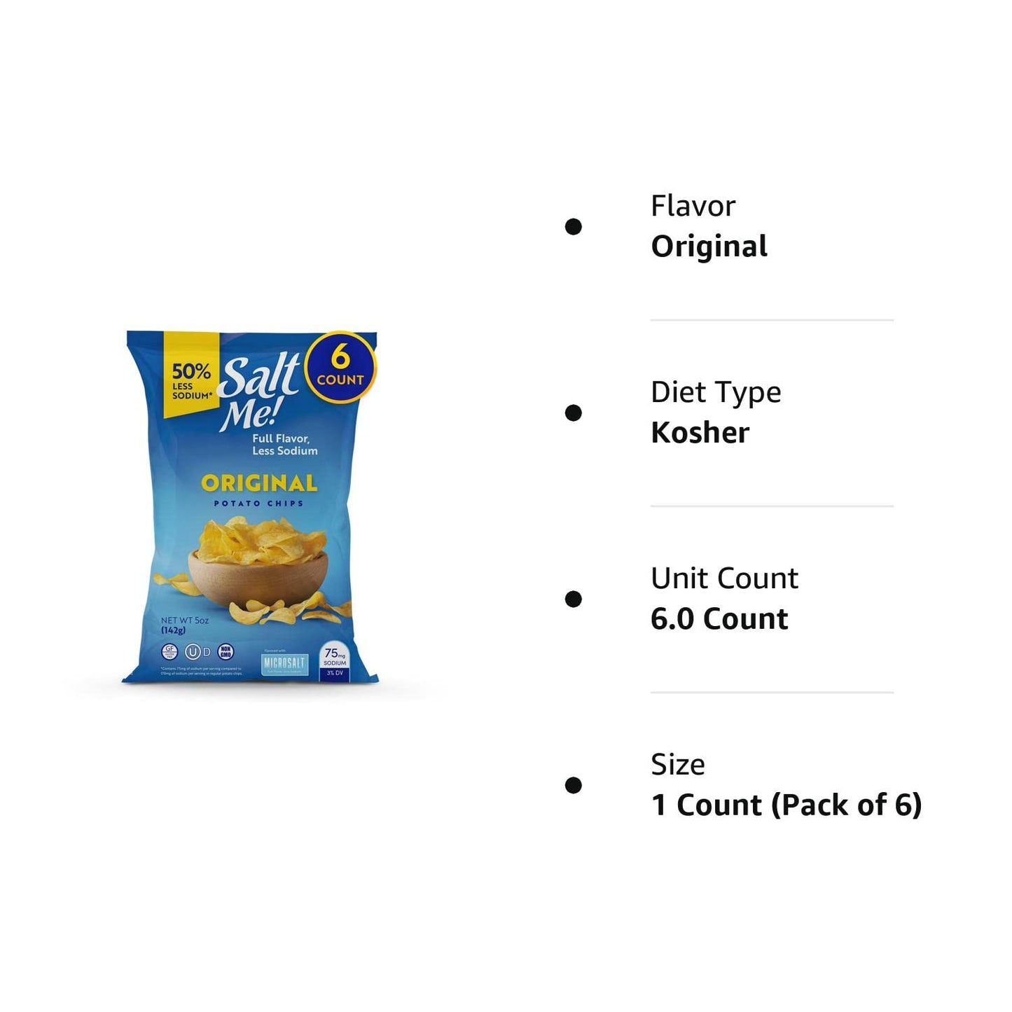 SaltMe! Original Potato Chips 5oz Bag - 6ct