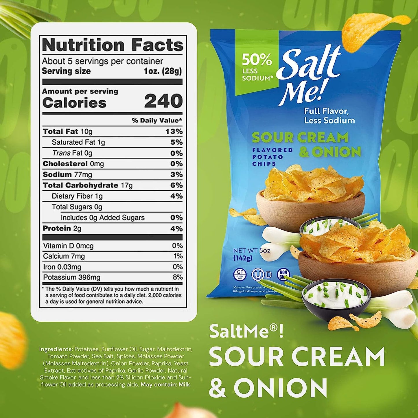 SaltMe! Sour Cream & Onion Potato Chips 5oz Bag - 6ct